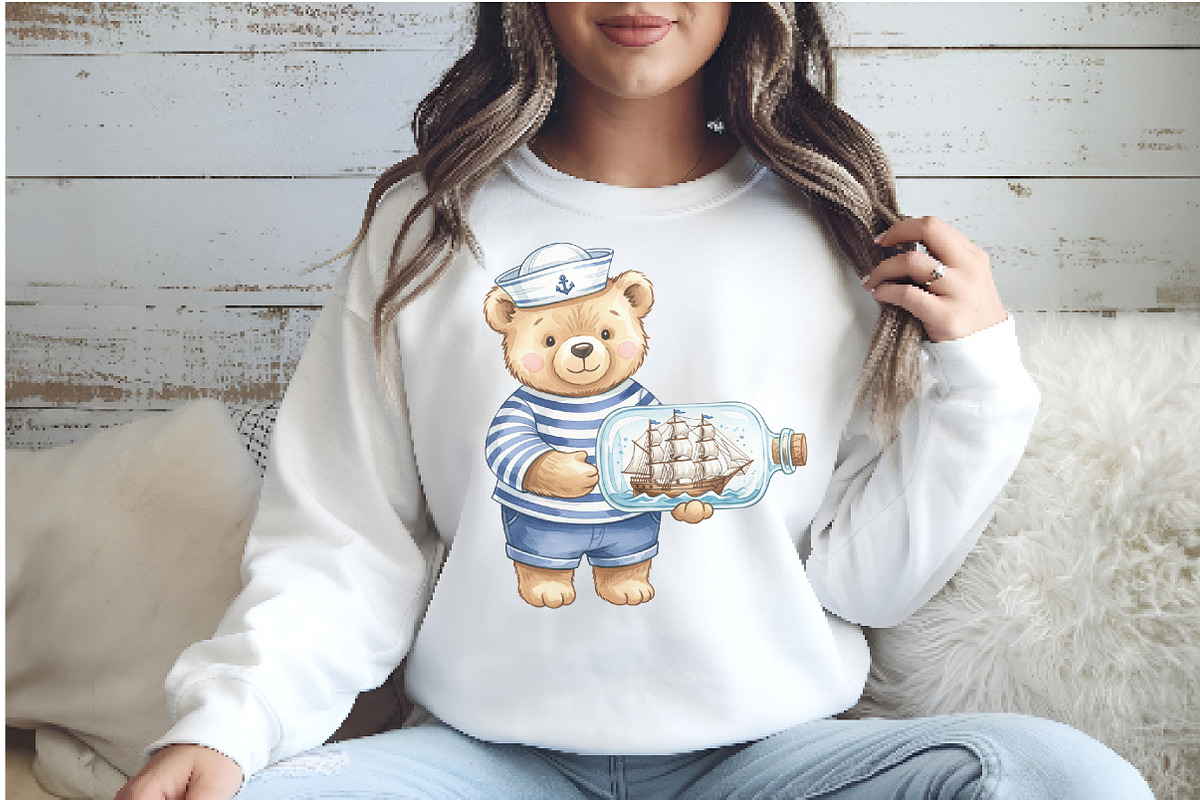 Bear Sailor Clipart, Nautical png, an Illustration by Watercolor design (Photo 4 of 5)