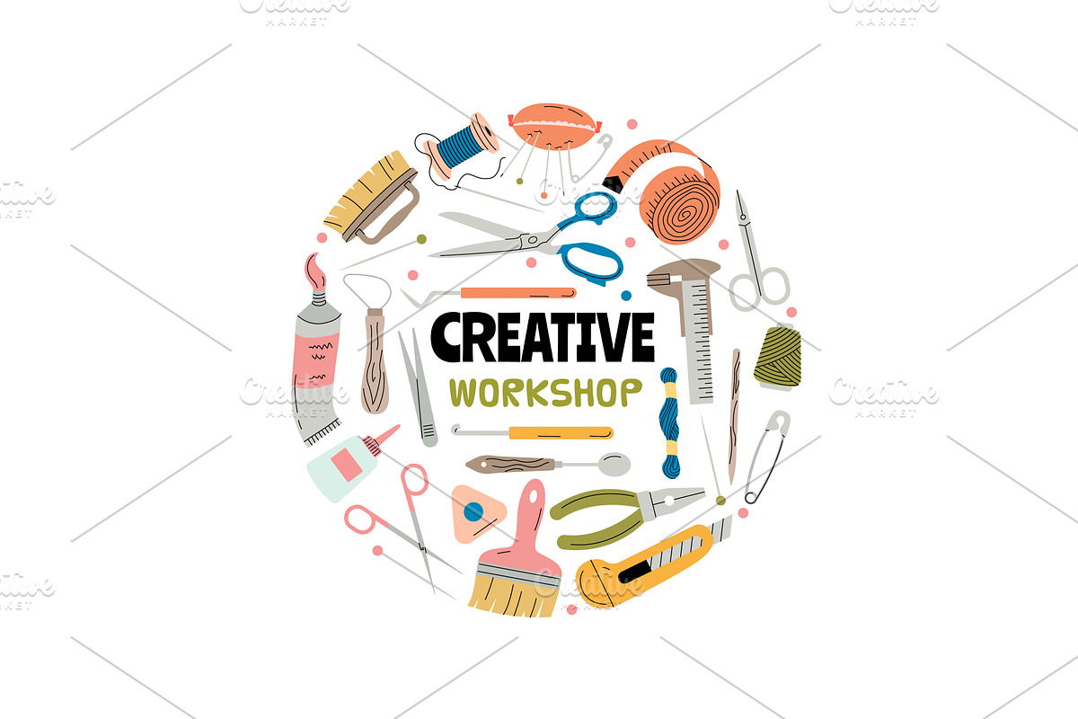 Creative workshop. circle shape, an Illustration by Onyx