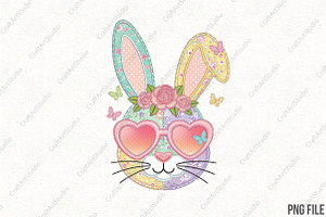 Floral Patchwork Easter Bunny Png, an Illustration by CraftArtStudio