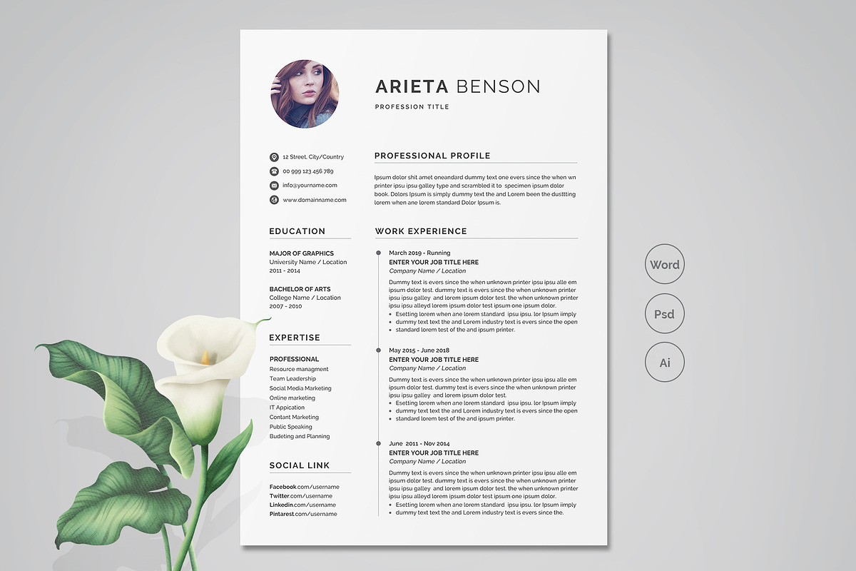 Resume Template / CV, a Resume Template by Creatune (Photo 1 of 6)