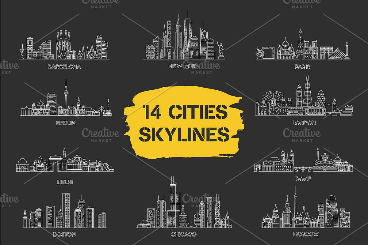 Collection of 14 cities skylines, an Illustration by GlebTagirov (Photo 1 of 9)