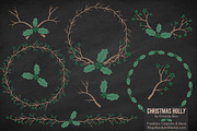 Emerald Holly Wreaths & Backgrounds, an Illustration by Amanda Ilkov (Thumbnail 2 of 5)