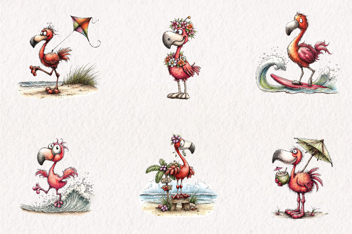 Whimsical Summer Flamingo Clipart, an Illustration by CreationArt (Photo 7 of 7)