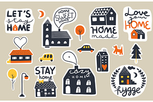 Houses Lettering Stickers. Cute