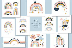 Rainbow Clipart & Pattern Set