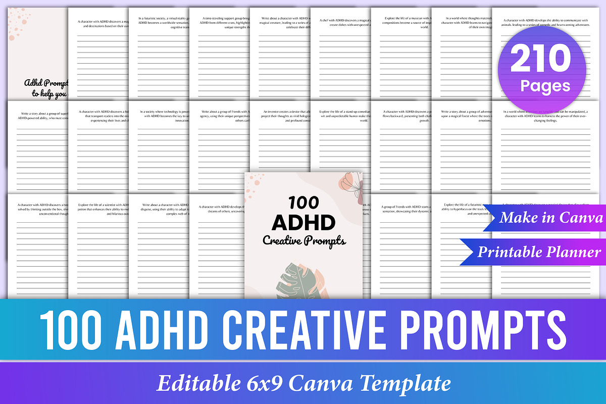 100 ADHD Creative Writing Prompts, a Stationery Template by Mustafiz