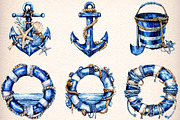 watercolor nautical clipart, an Illustration by GatewayDesign (Thumbnail 2 of 9)