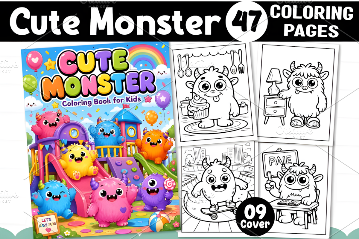 CUTE MONSTER COLORING BOOK for KIDS, a Decorative Illustration by Design Station (Photo 1 of 3)