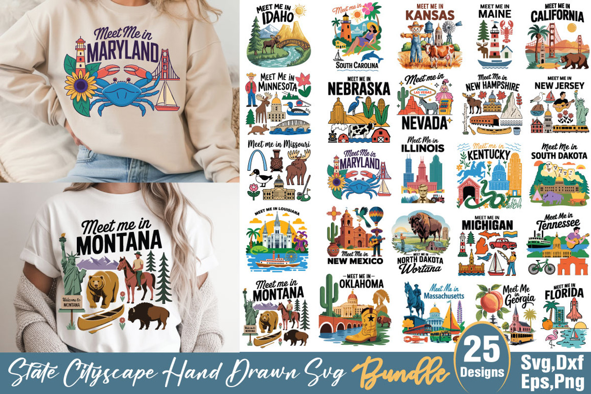 State Cityscape Hand Drawn SVG Bundl, an Object Graphic by DollarSmart