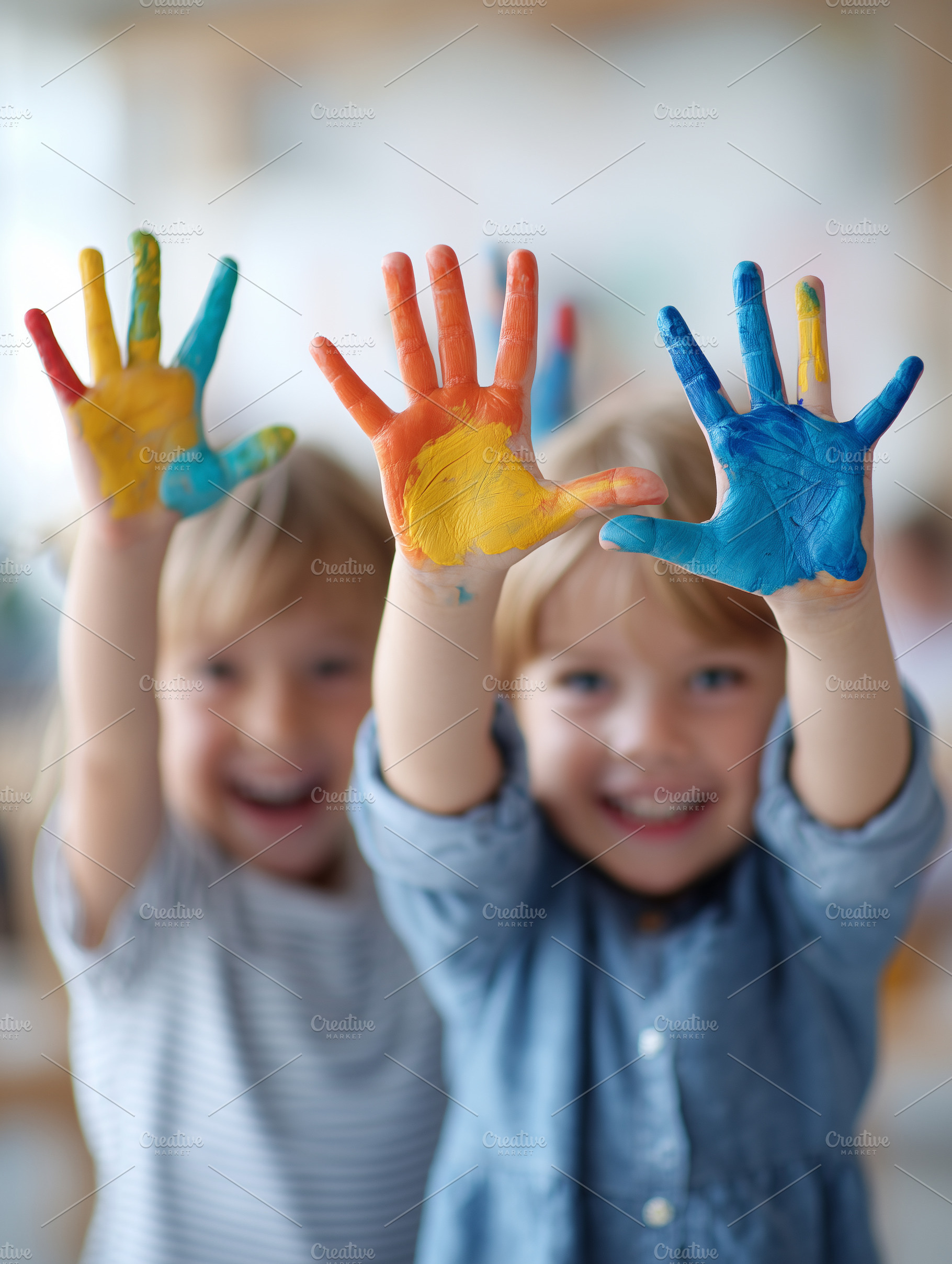 Happy children show colorful paint, a School & Education Photo by MistyDay
