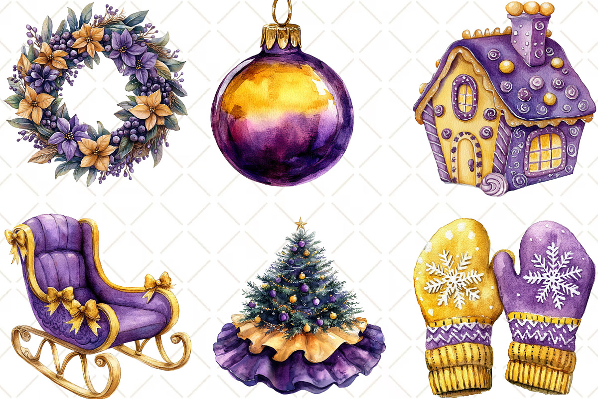 Purple And Yellow Christmas Clipart, an Illustration by Black Bird Studio (Photo 5 of 6)