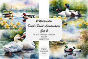 Watercolor Duck Pond Set 2, an Animal Illustration by Kat's Artful Creations (Thumbnail 1 of 9)