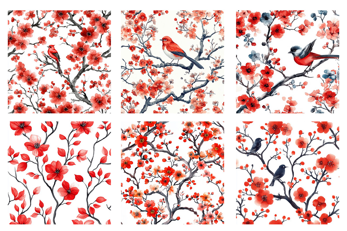 Red Chinoiserie Life Digital Paper, a Pattern Graphic by SinaCreation (Photo 2 of 5)