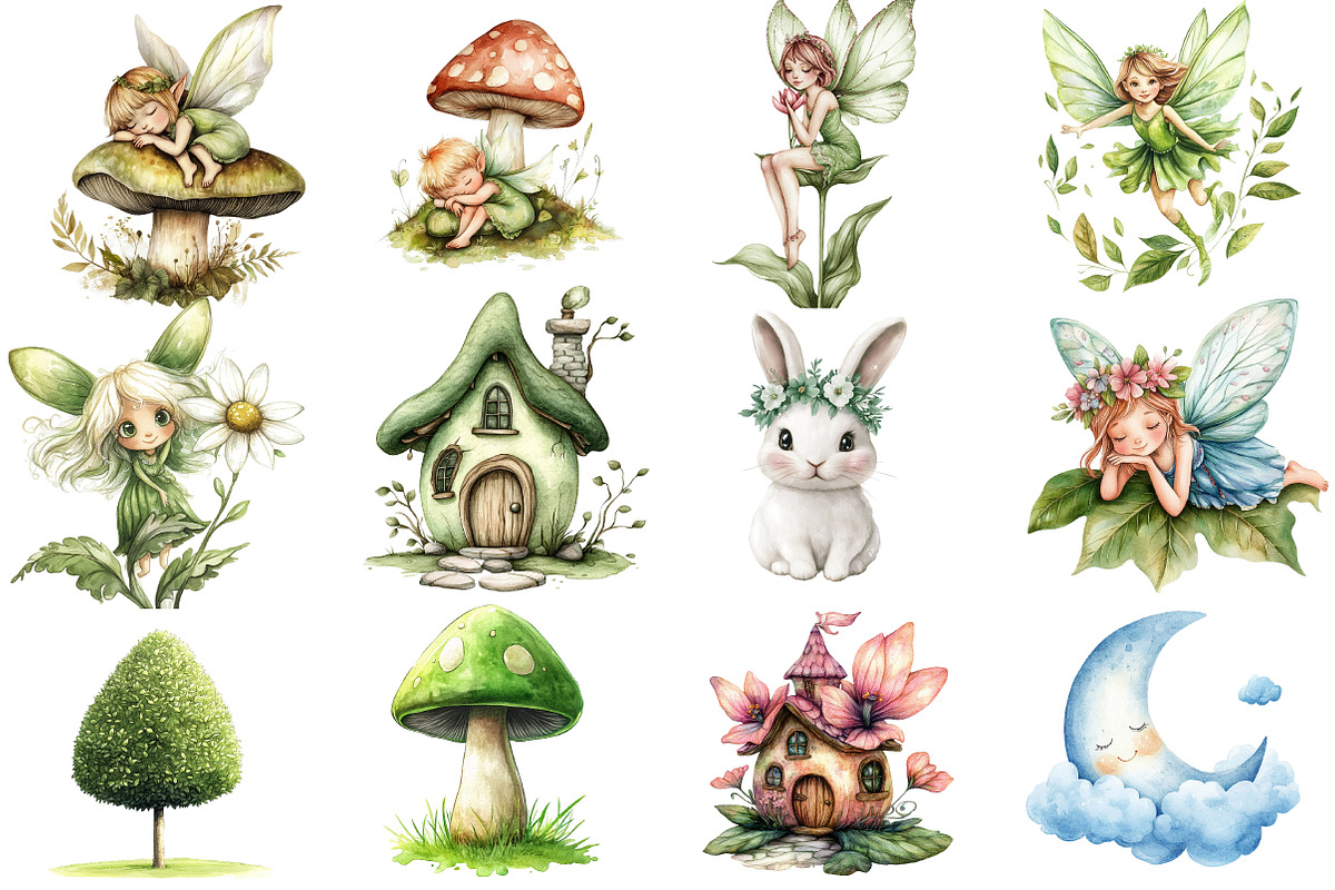 Watercolor Garden Fairies Floral png, an Illustration by Watercolor design (Photo 2 of 5)