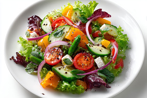 Fresh vibrant vegetable salad with f, a Photo by Pixeness Studio