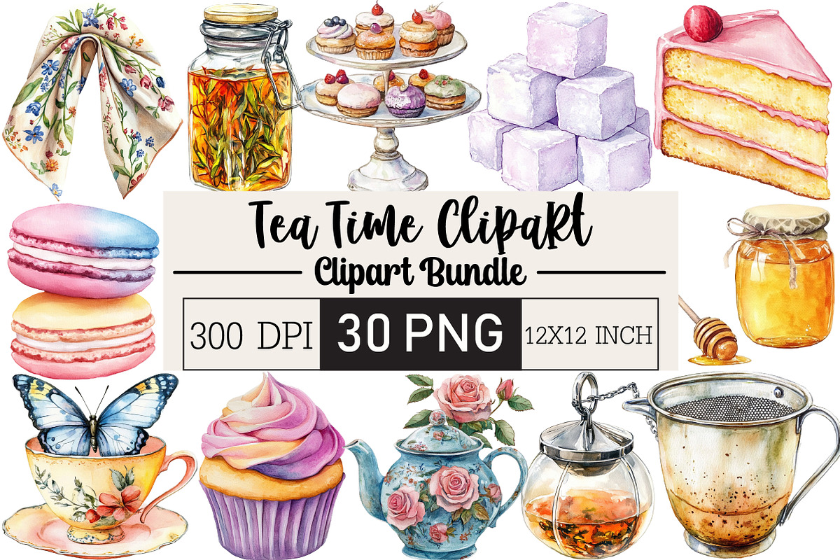 Watercolor Tea Time Clipart Bundle, an Illustration by Black Bird Studio (Photo 1 of 6)