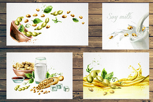 Soybeans & Soy Products. Watercolor