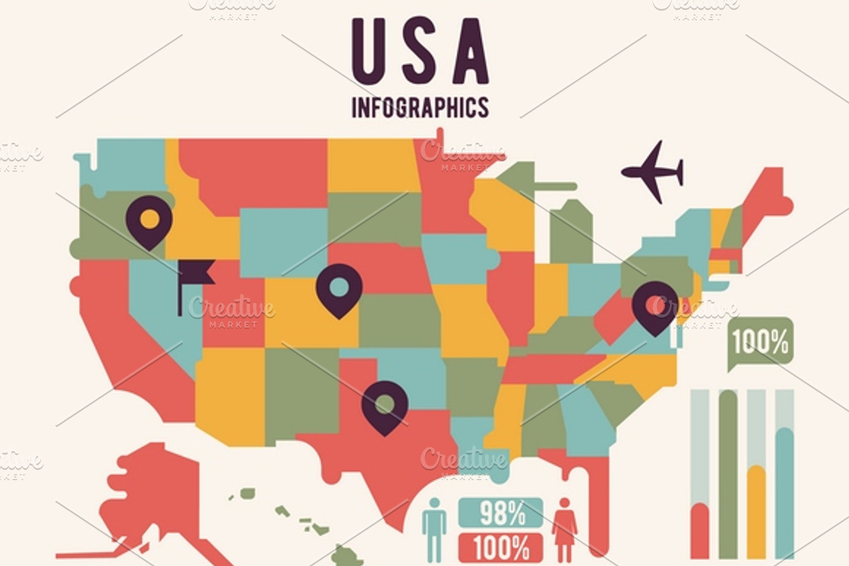 USA map with infographics elements, a Work Illustration by Microvector