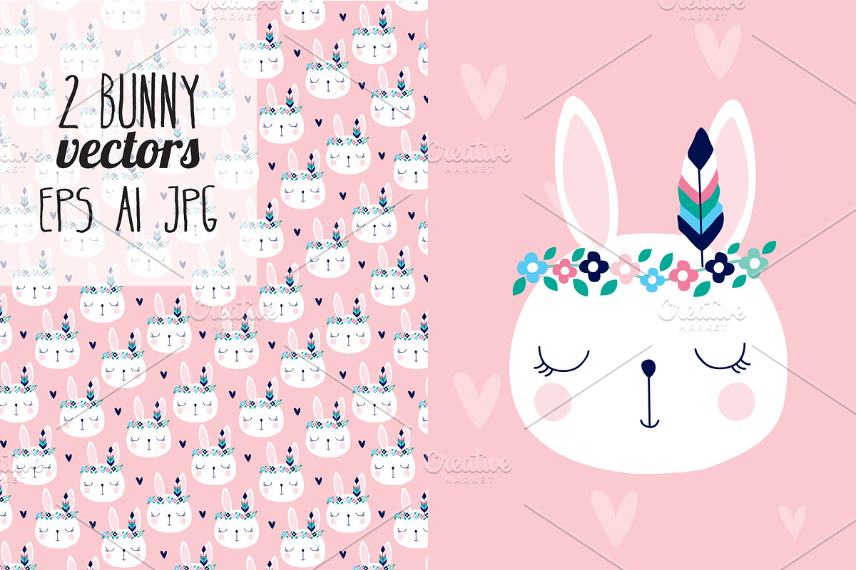2 bunny animal vectors, an Animal Illustration by Larienn graphic design