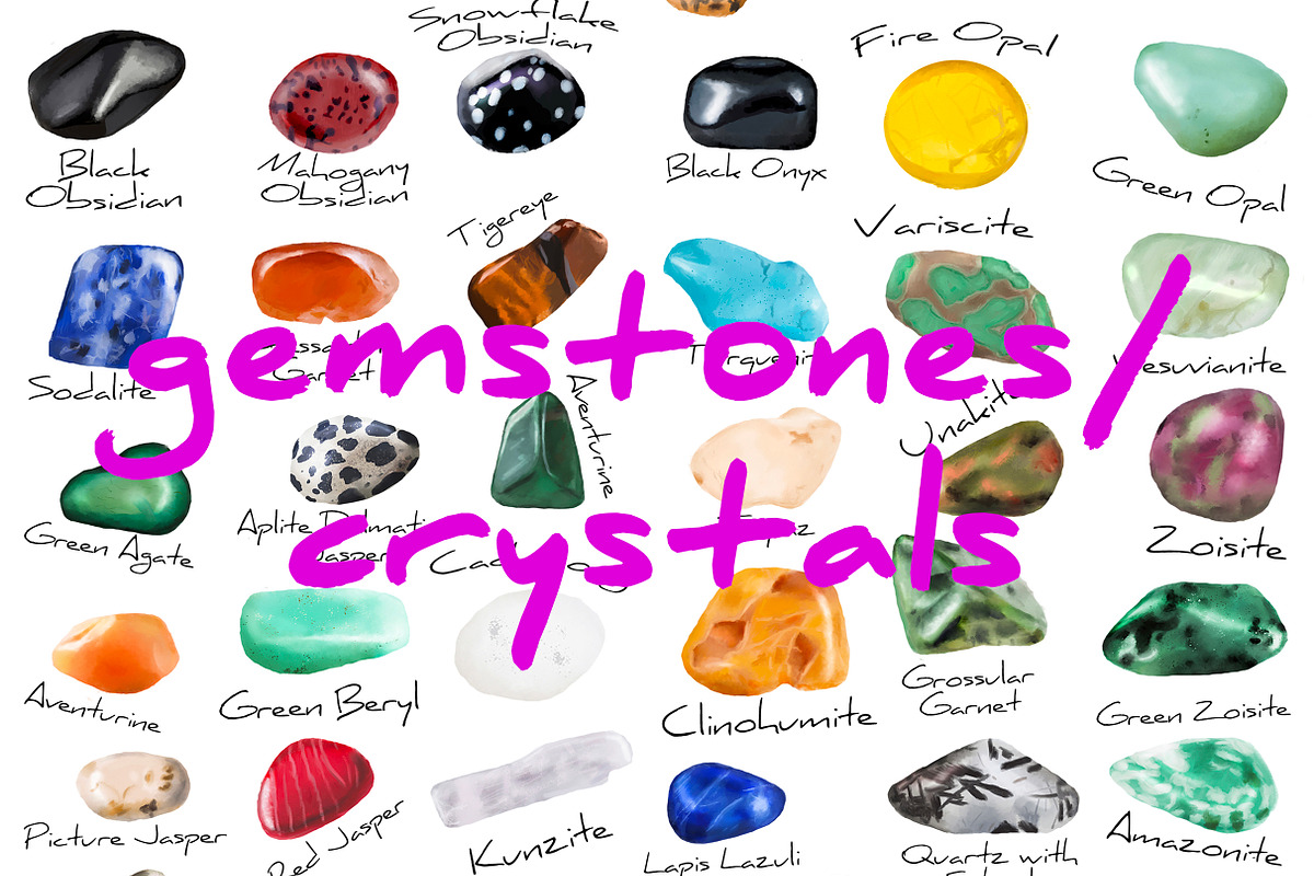 gem stone/crystals - realistic, an Object Illustration by KimmiDrawsThings