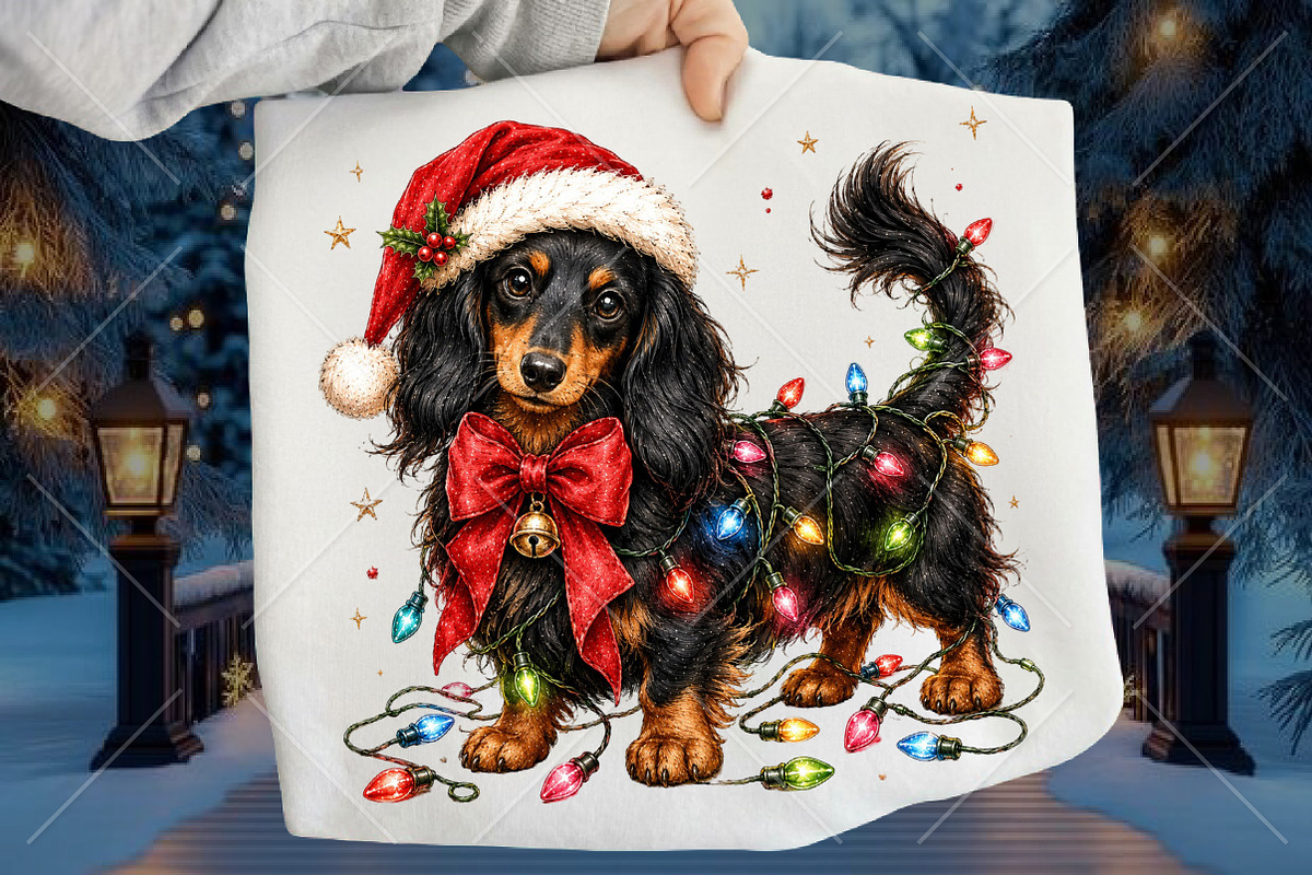 Christmas Dachshund with Red Bow PNG, a Seasonal Illustration by Canvas Craft (Photo 1 of 6)