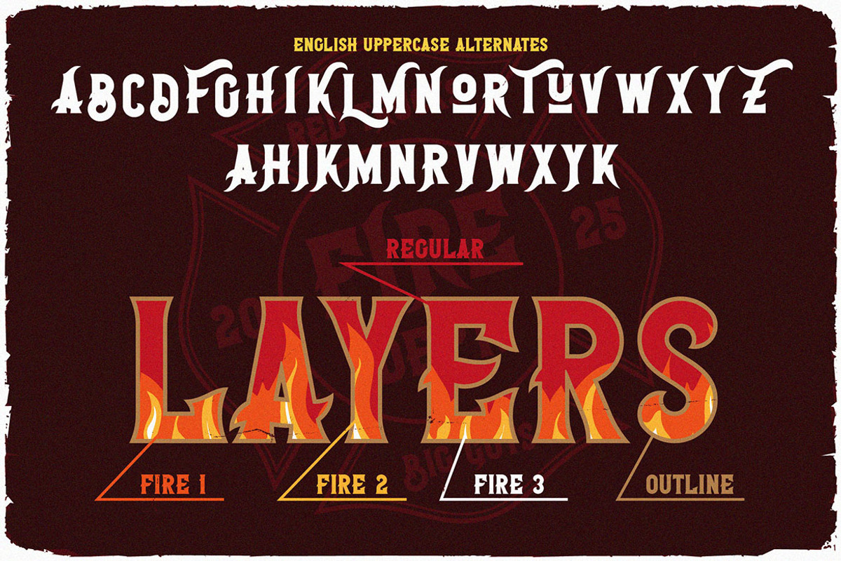 Fireman Layered Display Font, a Blackletter Font by JumboDesign (Photo 5 of 6)