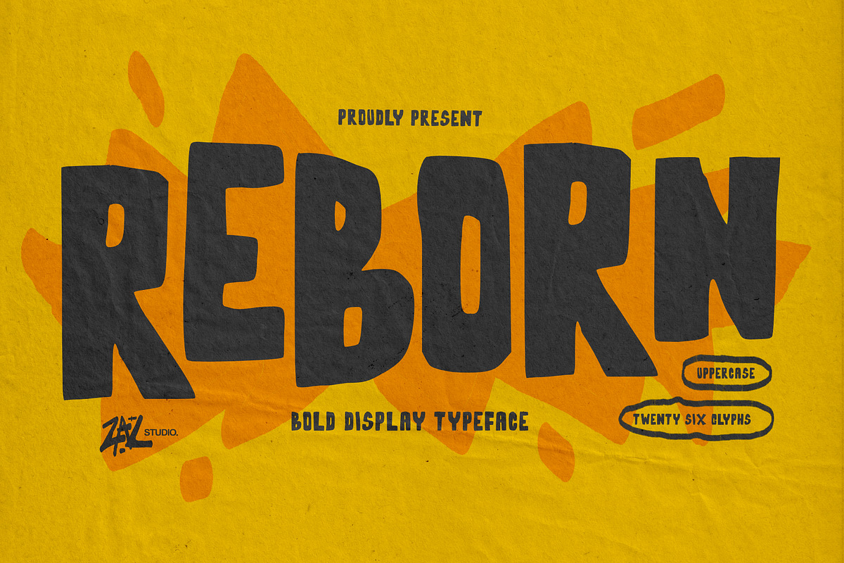 Reborn Display Font Typeface, a Sans Serif Font by ZAL STUDIO (Photo 1 of 5)