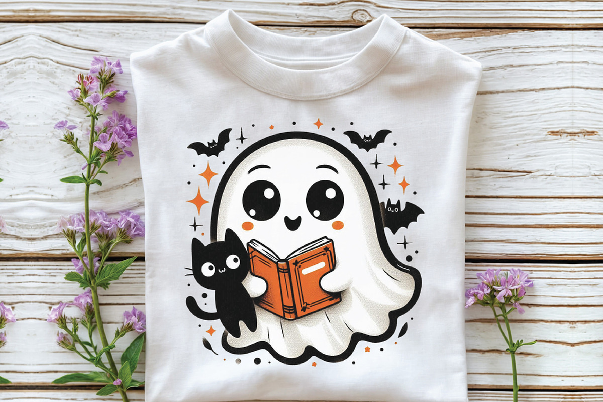 Cute Halloween Ghost Reading Book, an Illustration by CraftArtStudio (Photo 3 of 4)