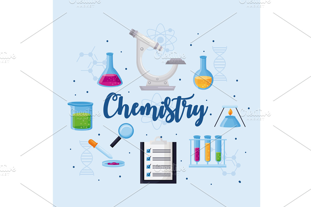 chemestry lettering and icons, an Illustration by studiogstock