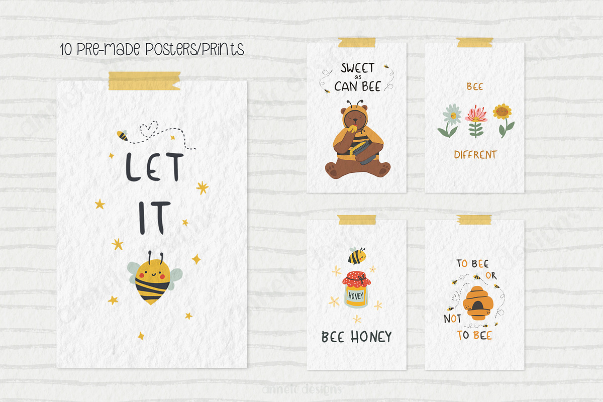 Cute bees, bears, flowers bundle, an Illustration by ann_etc (Photo 3 of 12)