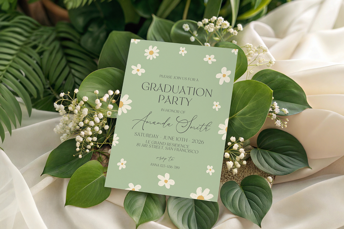Cute Daisy Graduation Invitation, an Invitation Template by MockupWizard (Photo 3 of 3)