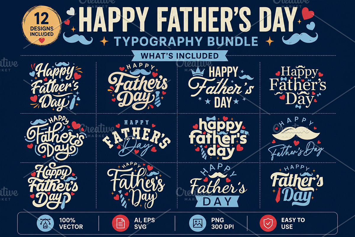 Happy Father’s Day Typography Bundle, an Object Graphic by ashek (Photo 2 of 5)