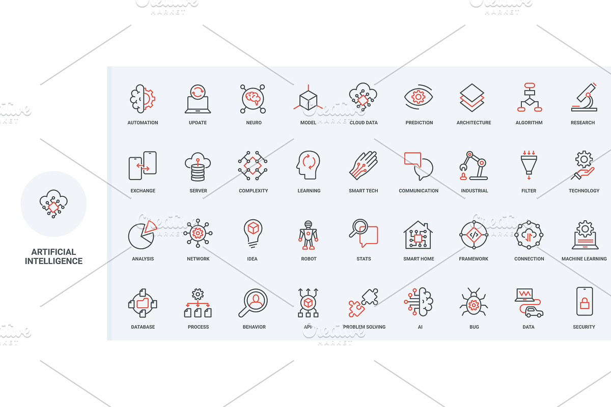 Ai digital brain network icons, a Technology Illustration by Lemberg Vector