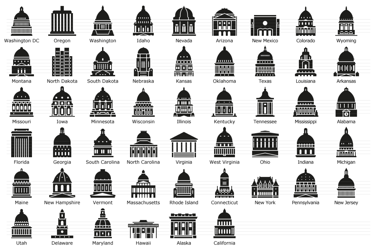 US State Capitols Icon Set, an Outline Icon by Jozsef Balazs-Hegedus (Photo 3 of 6)