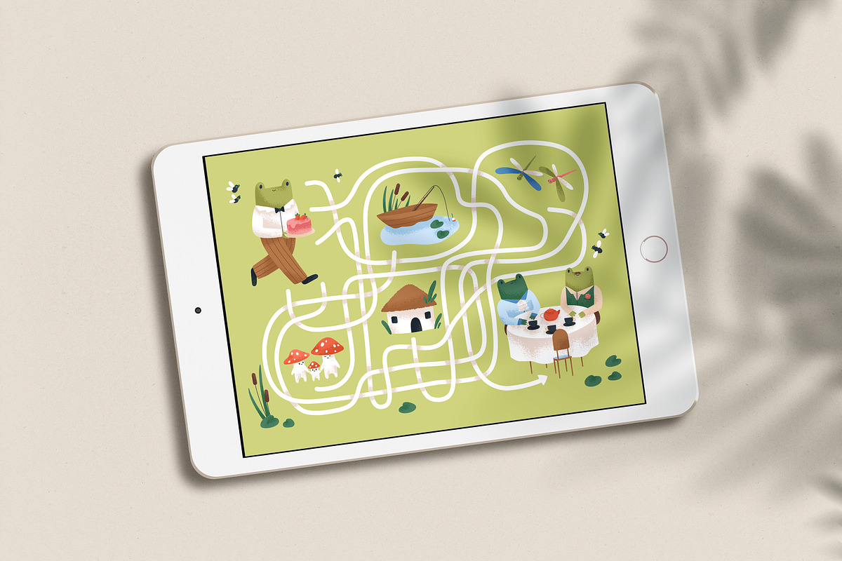 Kids labyrinth game with cute frogs, an Animal Illustration by Good Studio