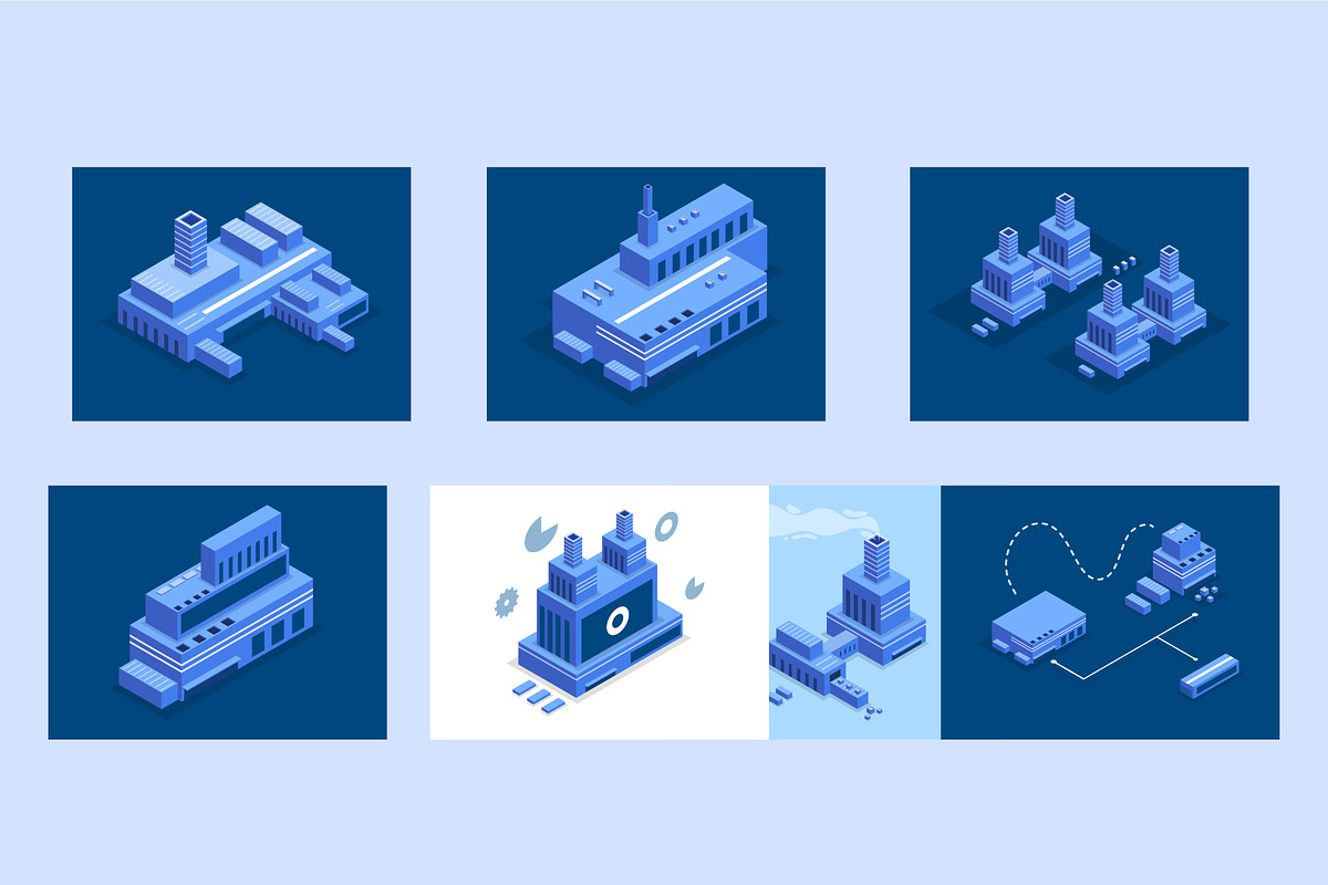 isometric buildings vector set, an Object Illustration by foxndeer (Photo 2 of 4)
