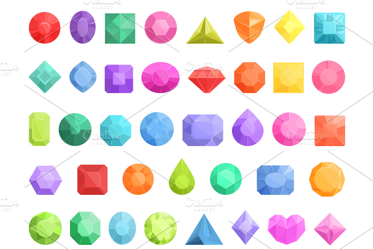 Rhinestones icons set cartoon vector, an Illustration by Ylivdesign