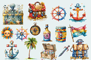 Watercolor Pirate Adventure Clipart, an Illustration by NadiaTheronArt (Thumbnail 4 of 6)