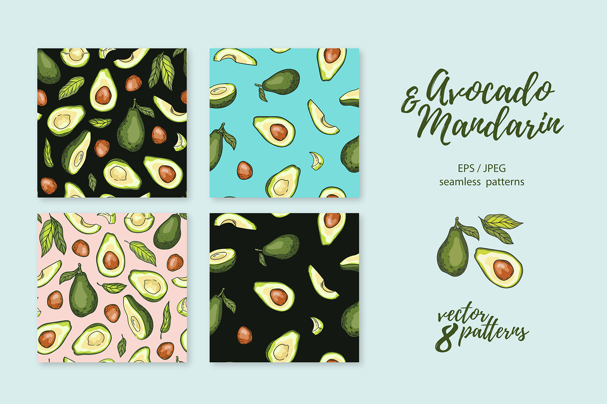 Avocado & Mandarin seamless patterns, a Pattern Graphic by Alenkakarabanova (Photo 5 of 6)