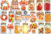 Watercolor Fall Mason Jars Clipart, an Illustration by Canvas Craft (Thumbnail 1 of 4)