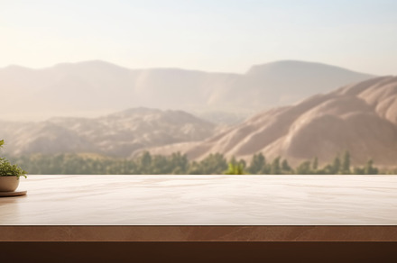 Serene Mountain View from Wooden Deck, an Abstract Photo by Natalia Klenova's Shop