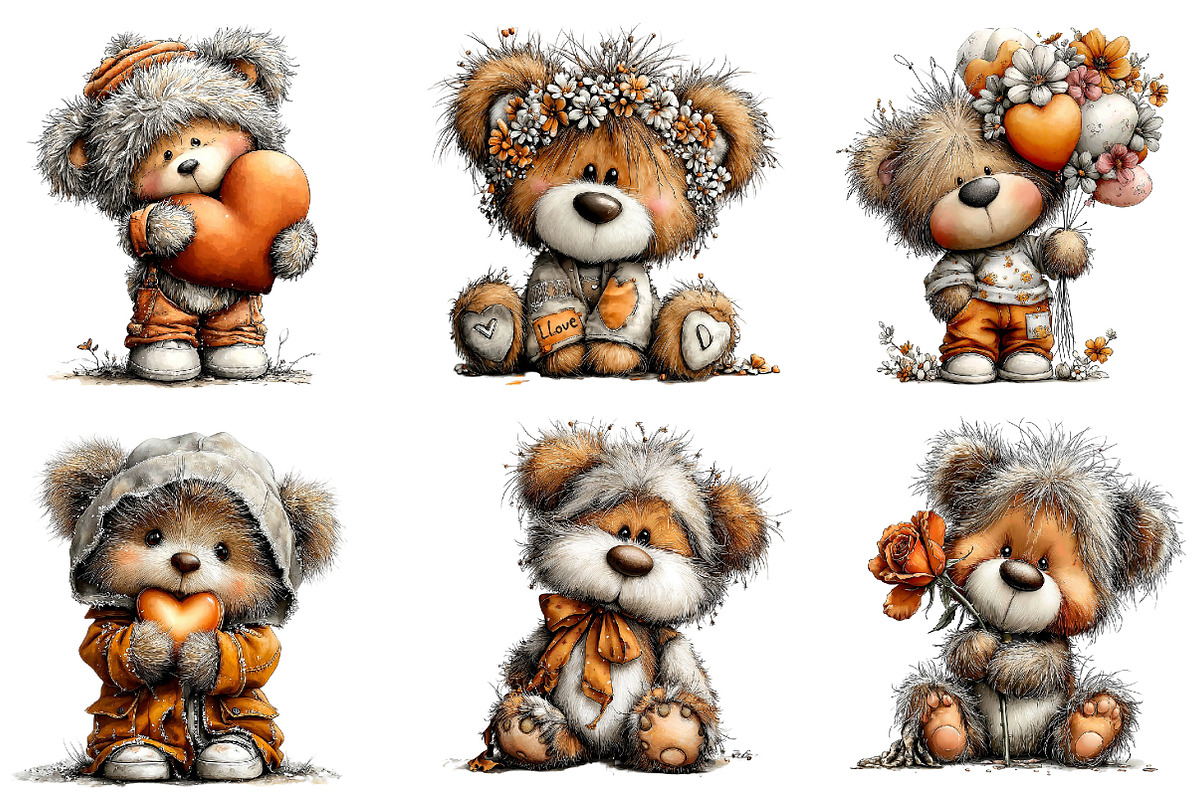 Whimsical Bear Valentine's Clipart, an Illustration by Dream Creation (Photo 4 of 6)