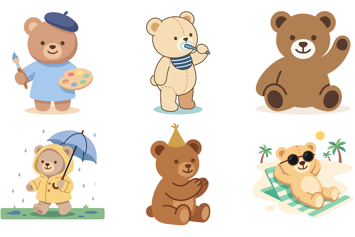 Teddy Bear Illustration Set, an Animal Illustration by Pixels.Craft (Photo 2 of 4)