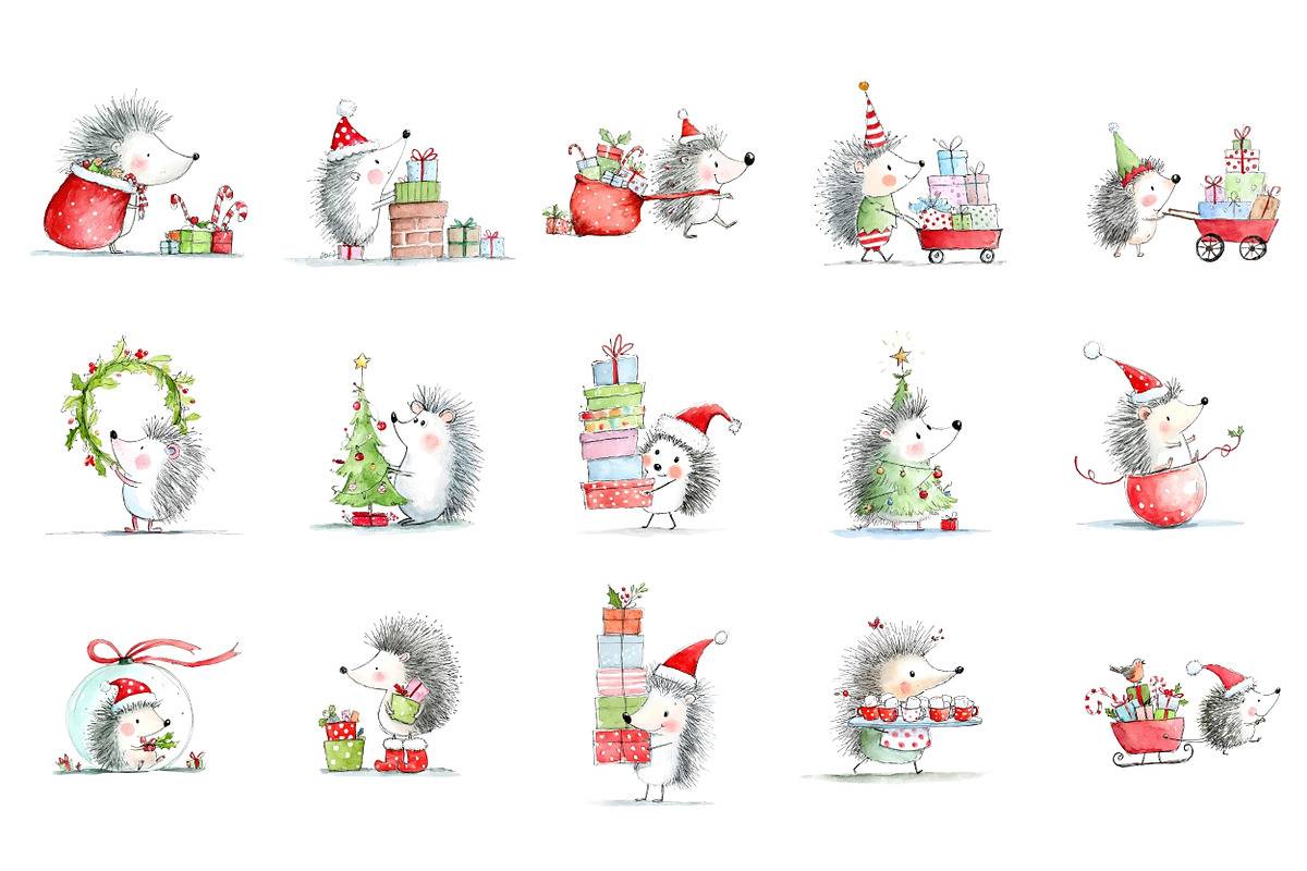 Christmas Hedgehog Clipart, a Seasonal Illustration by Nicolle's Colorful Art (Photo 5 of 7)