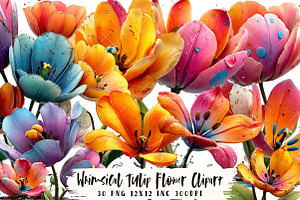 Whimsical Tulip Flower Clipart, an Illustration by OK Design
