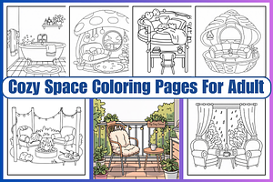 36 Cozy Spaces Coloring Pages, a Decorative Illustration by Coco Bloom