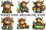 Summer Funny Highland Cow Clipart, an Illustration by OK Design (Thumbnail 2 of 6)