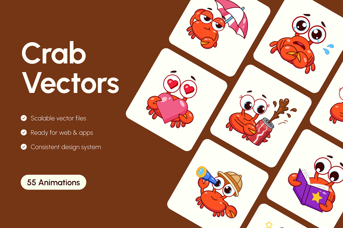 55 Animated Crab Vectors, an Emoji Icon by Brickclay (Photo 1 of 4)