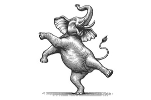 Dancing Elephant engraving vector, an Animal Illustration by AlexArt