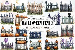 Watercolor Halloween Fence Clipart, an Illustration by Designworld